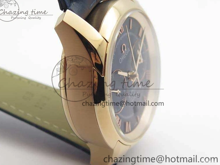 0128 QuickDry De Ville Chronograph RG OMF 1:1 Best Edition Blue Dial On Blue Leather Strap A 8107